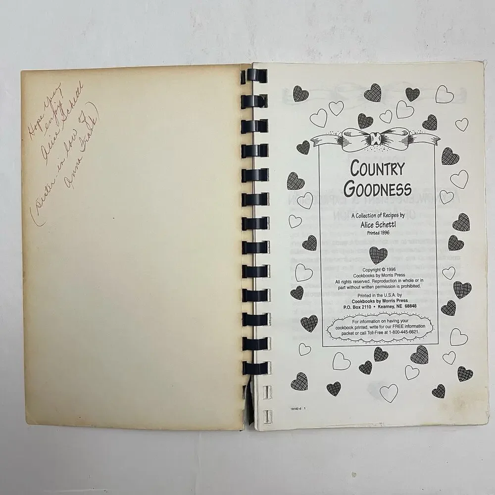 Vintage 1996 Country Goodness Cookbook Alice Schettls Collection Signed